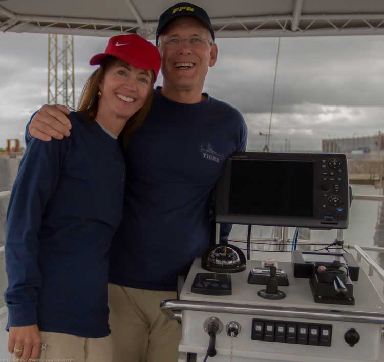 John Sandy aboard Tiger Fly Bridge 100